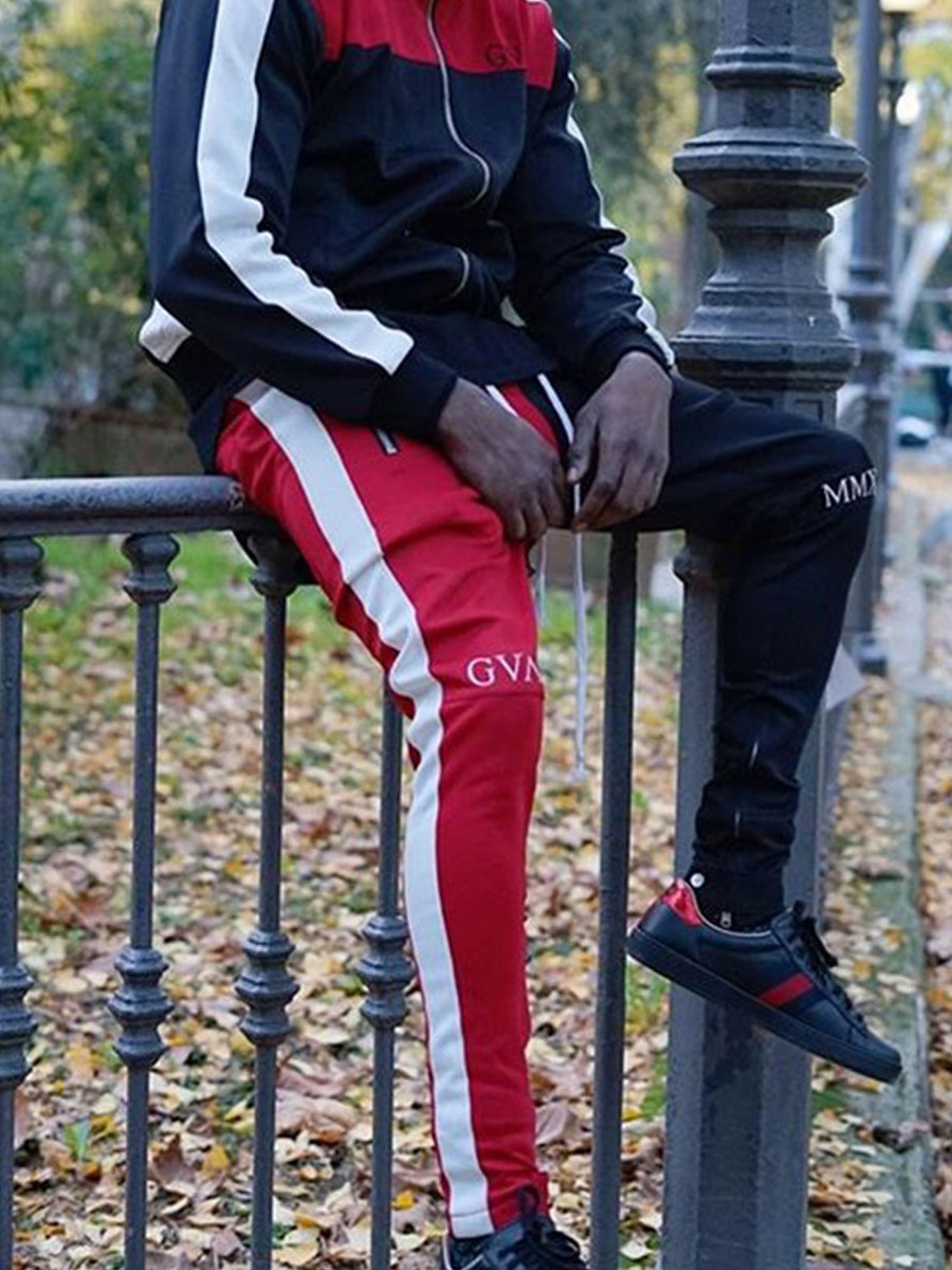 

lovely Street Print Patchwork Red Men Pants