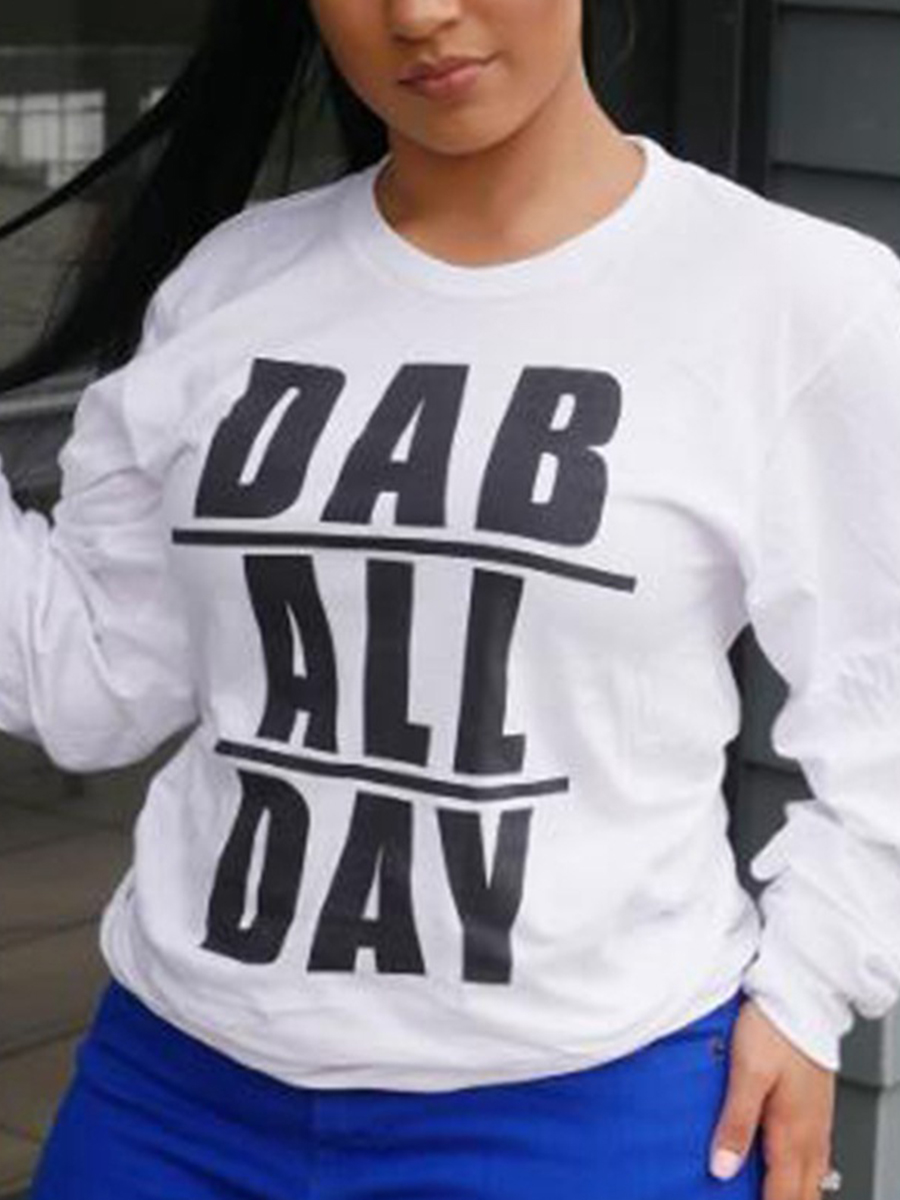 

lovely Leisure O Neck Letter Print White Hoodie