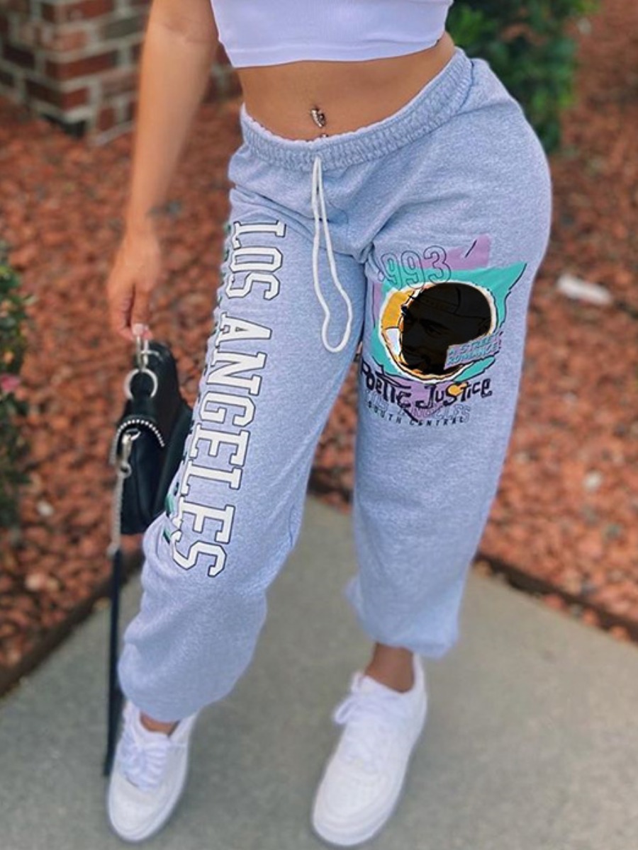 

lovely Sportswear Print Grey Pants