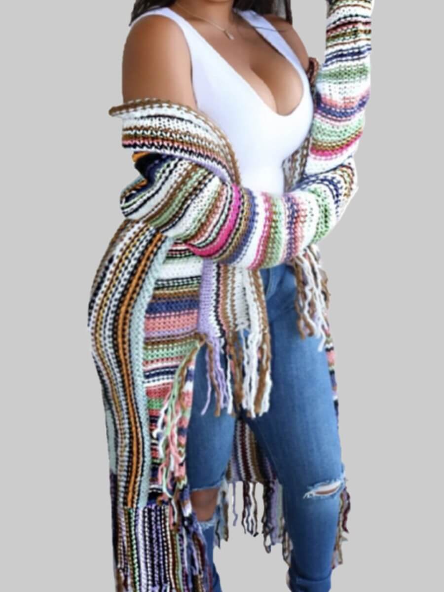 

Lovely Casual Tassel Design Multicolor Long Plus Size Coat, Multi