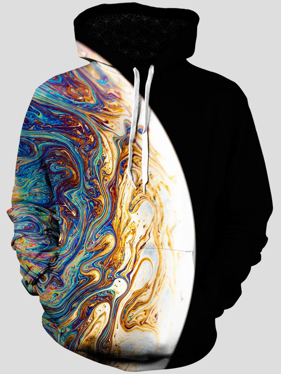 

lovely Trendy Hooded Collar Print Patchwork Black Men Hoodie
