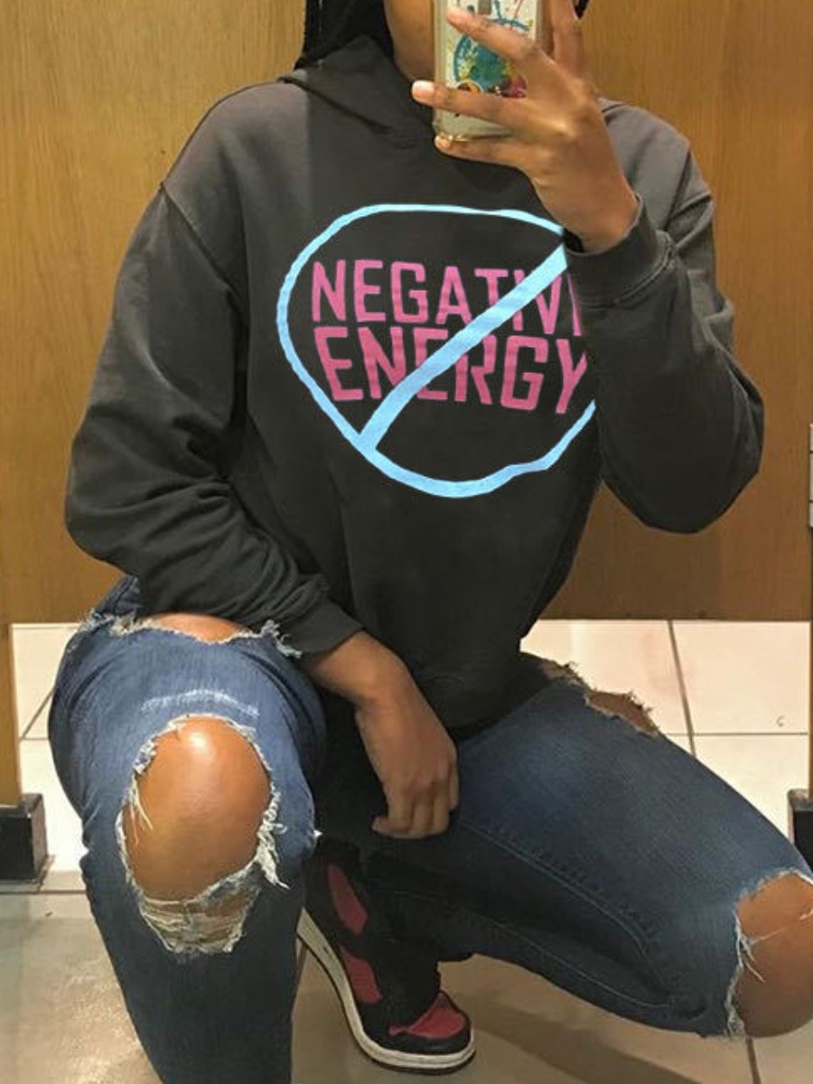 

lovely Casual Hooded Collar Letter Print Black Hoodie