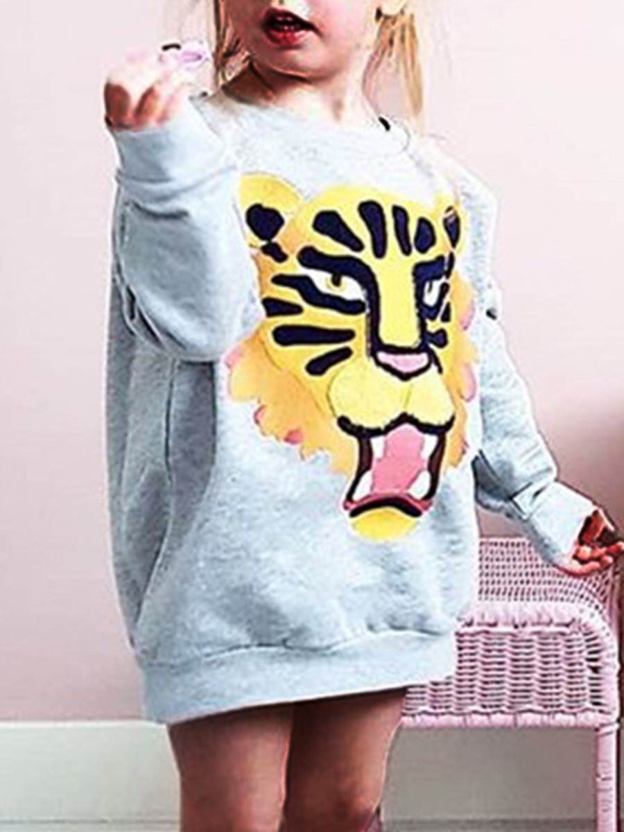 

lovely Casual O Neck Print Grey Girl Hoodie
