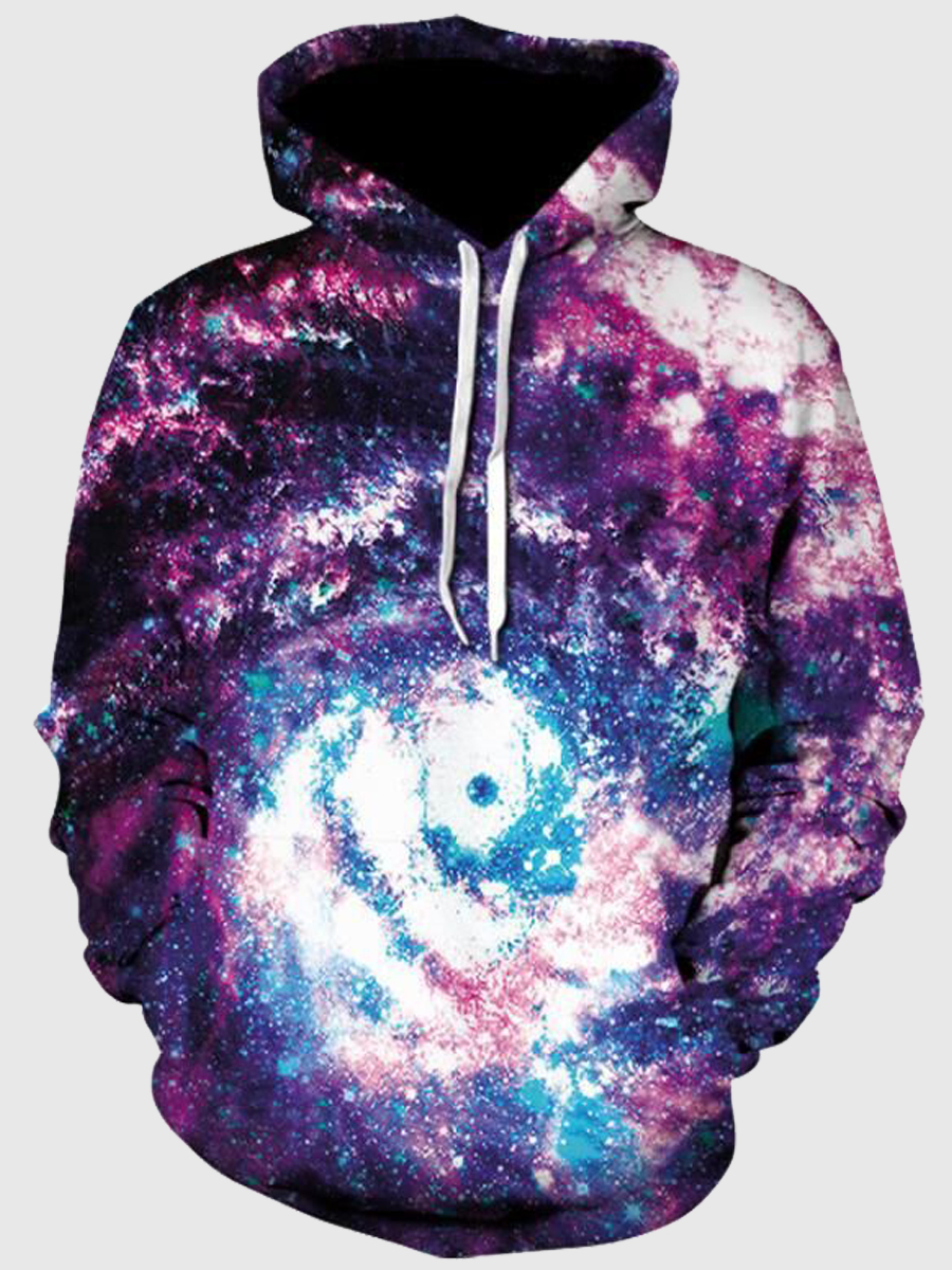 

lovely Street Hooded Collar Starry Sky Print Multicolor Men Hoodie, Multi