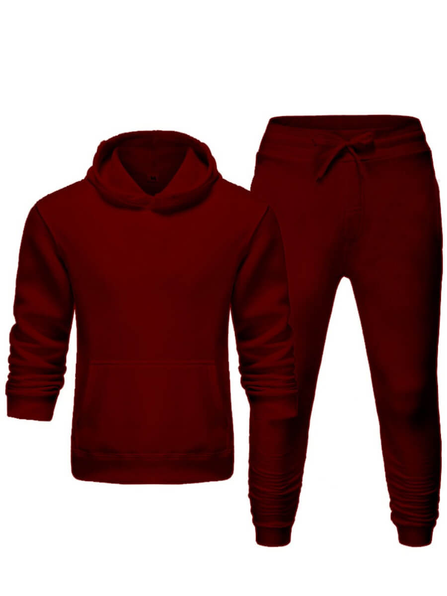 Lovely Men Casual Hooded Collar Basic Wine Red Two-piece Pants Set