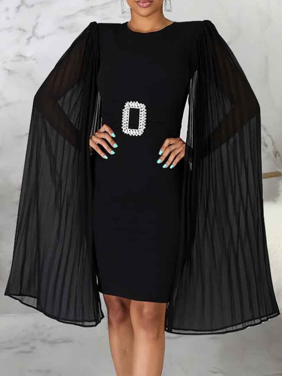 

Lovely Trendy O Neck Patchwork Black Knee Length Dress