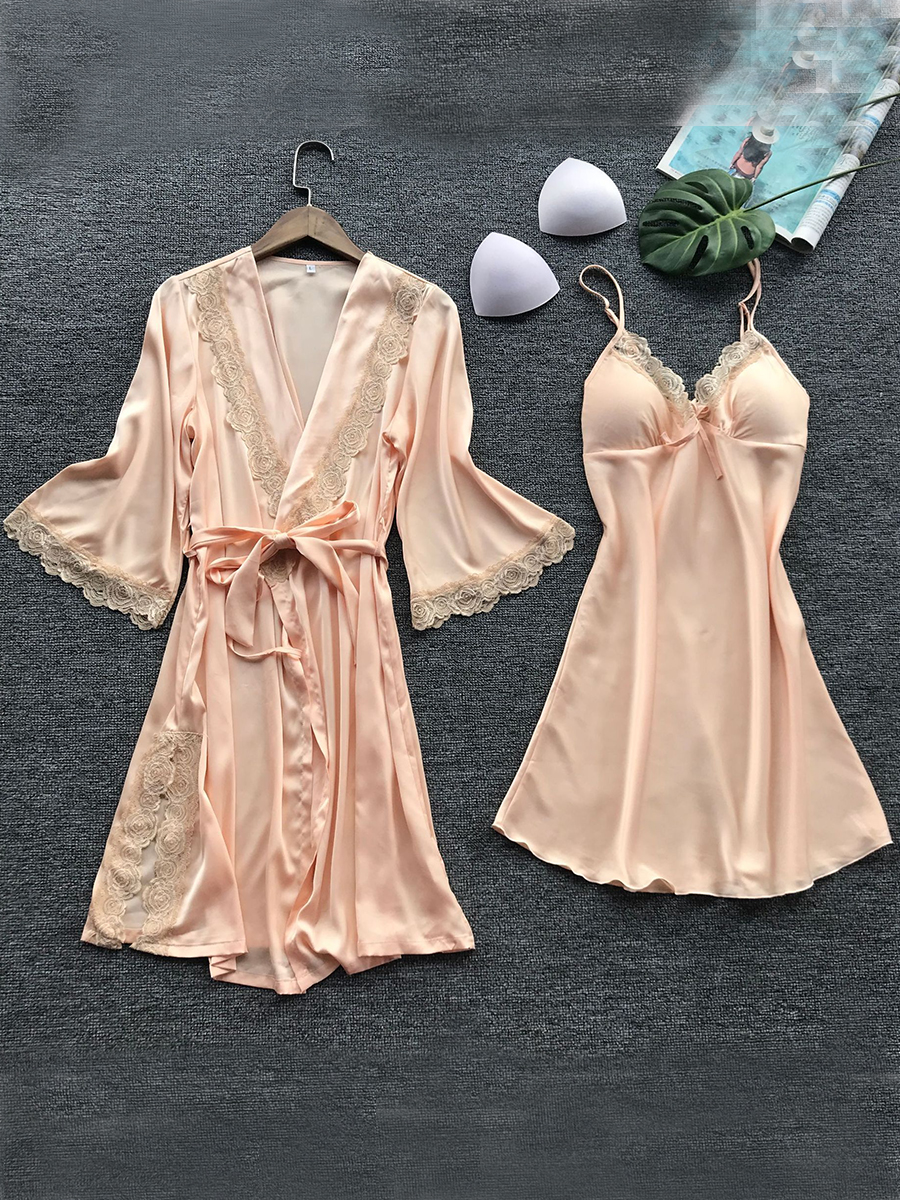 

lovely Sexy Lace Patchwork Skin Color Sleepwear