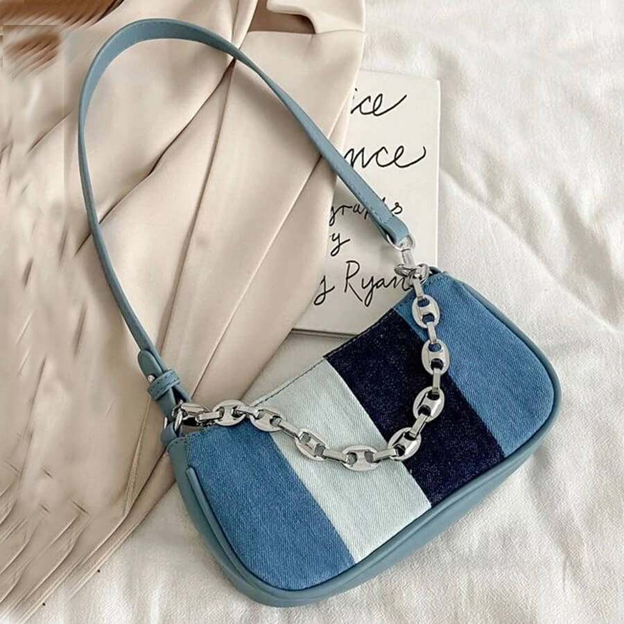 

Lovely Trendy Patchwork Blue Shoulder Bags