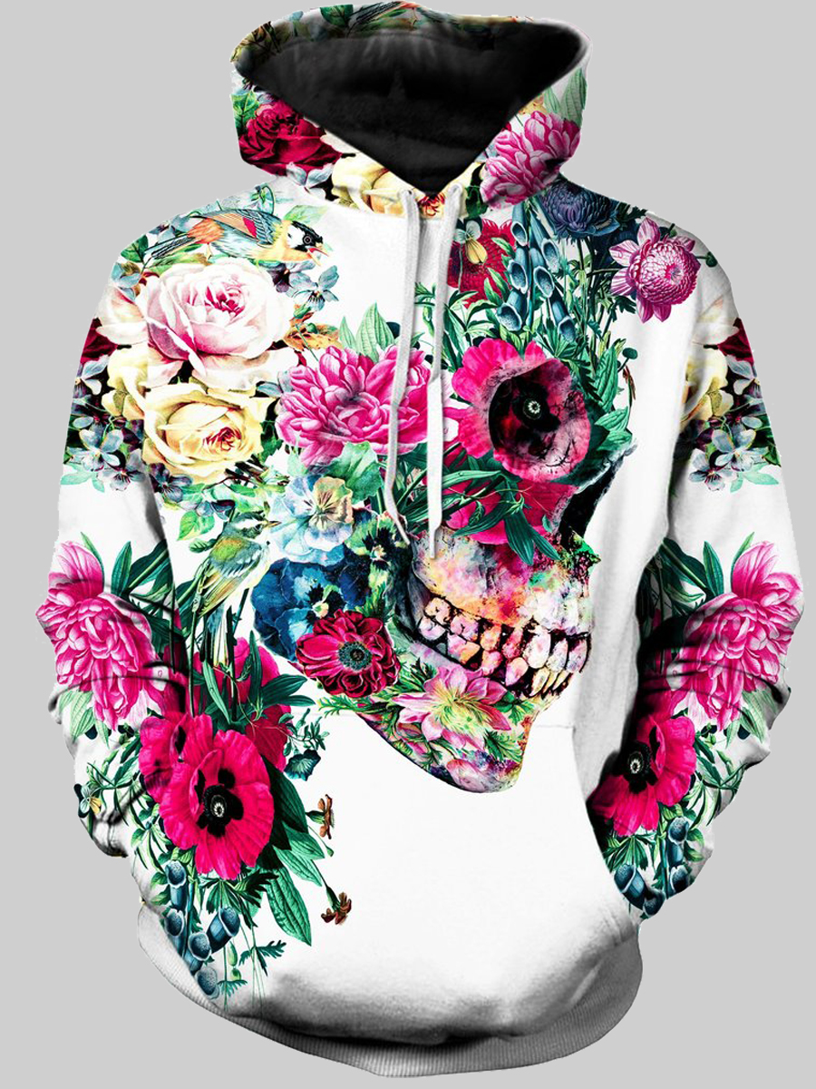 

lovely Trendy Hooded Collar Floral Print White Men Hoodie