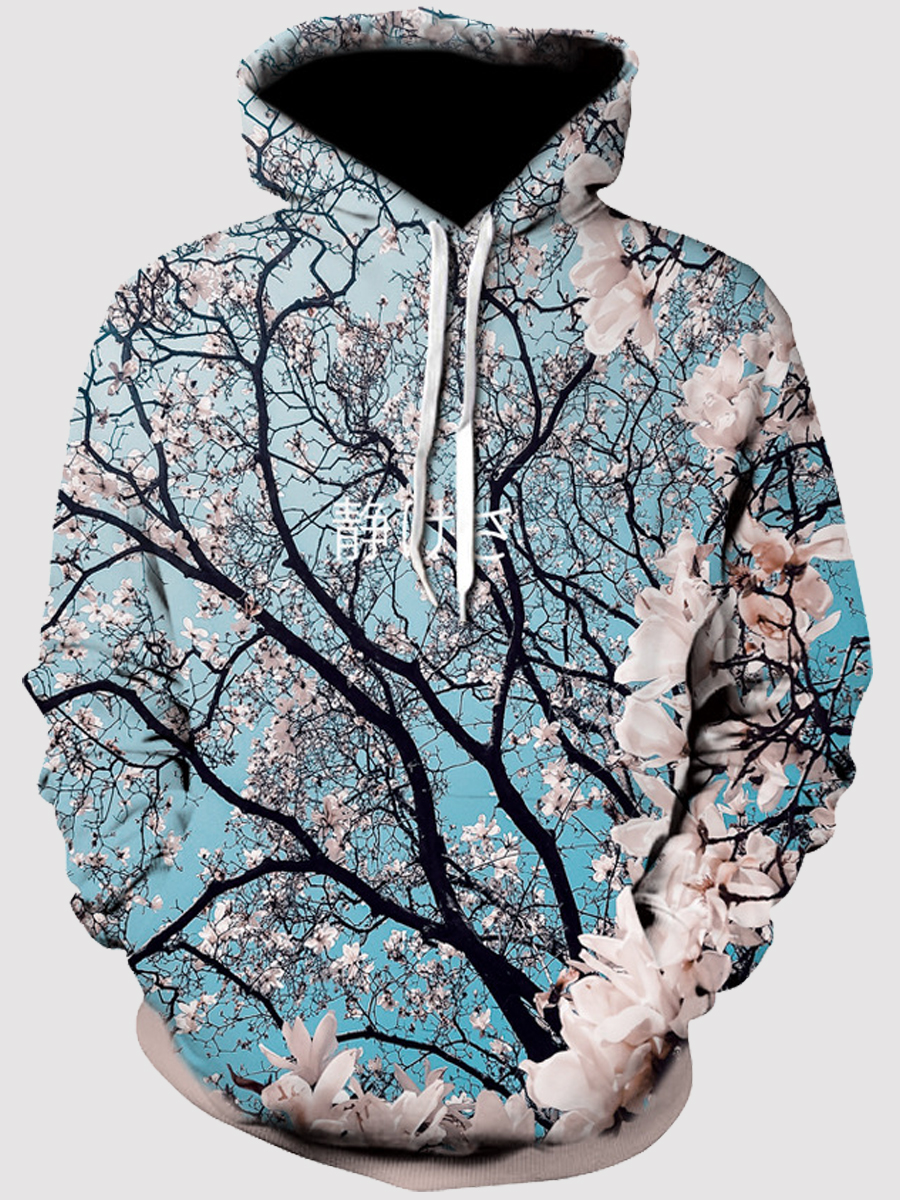

lovely Trendy Hooded Collar Plants Print Multicolor Men Hoodie, Multi