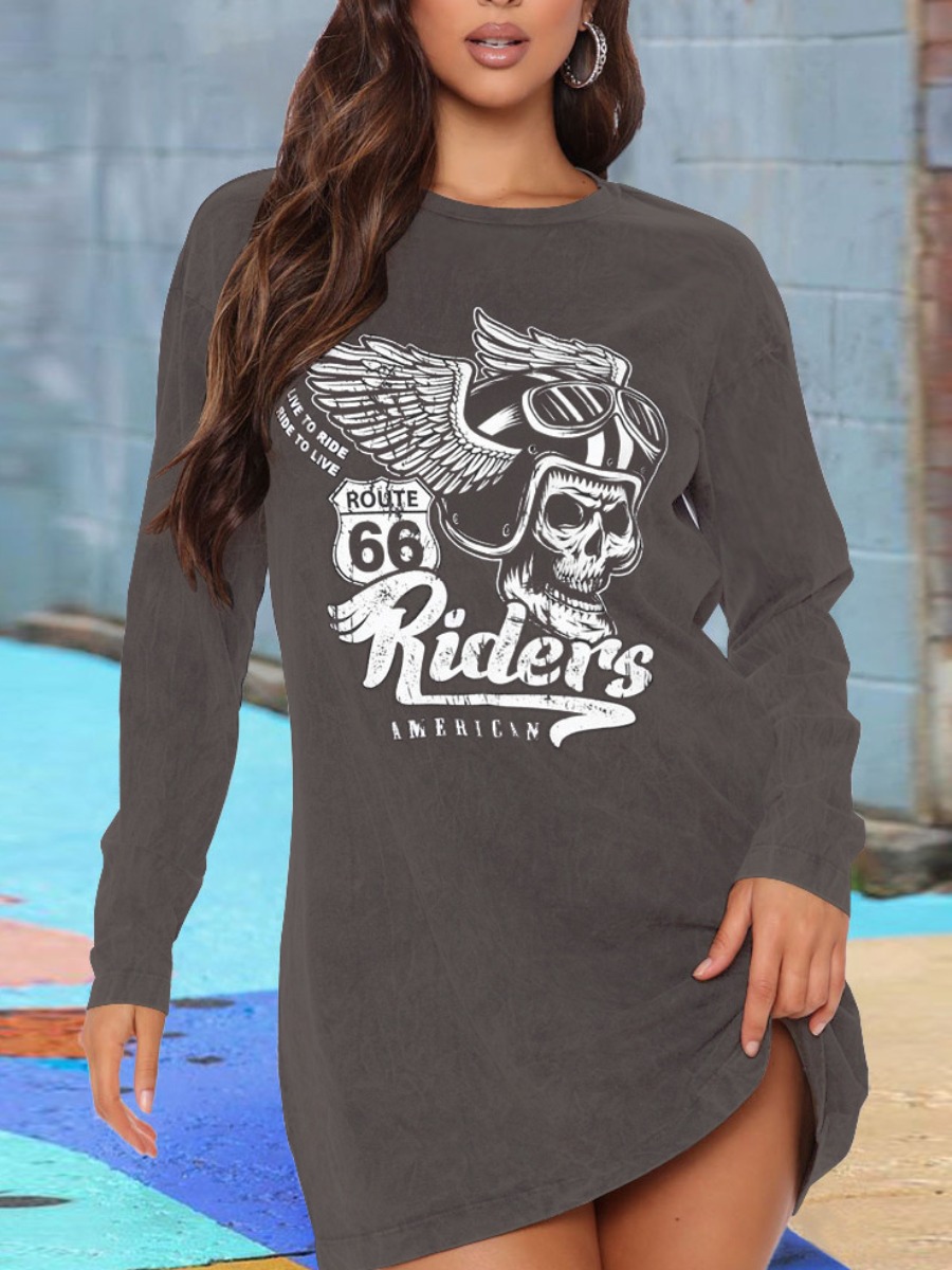 

lovely Street O Neck Print Grey T-shirt Dress
