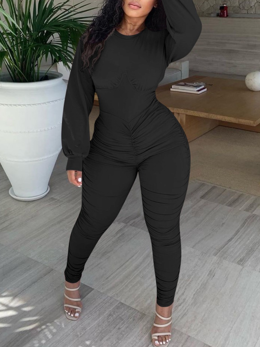

lovely Leisure O Neck Basic Black One-piece Jumpsuit