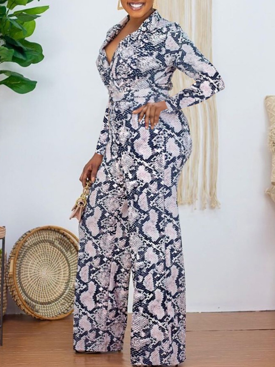 

lovely Trendy Snakeskin Print One-piece Jumpsuit(Batch Print, Cobra