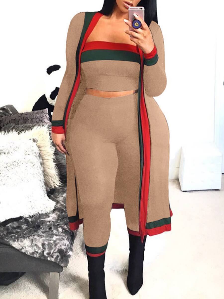 

LW Plus Size Casual Patchwork Khaki Three-piece Pants Set