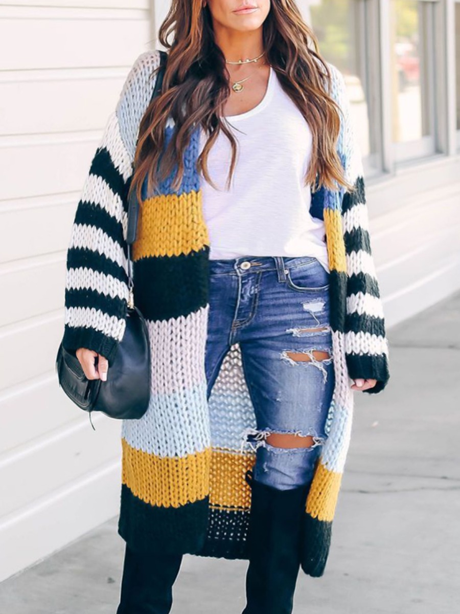 

lovely Casual Striped Green Long Plus Size Coat