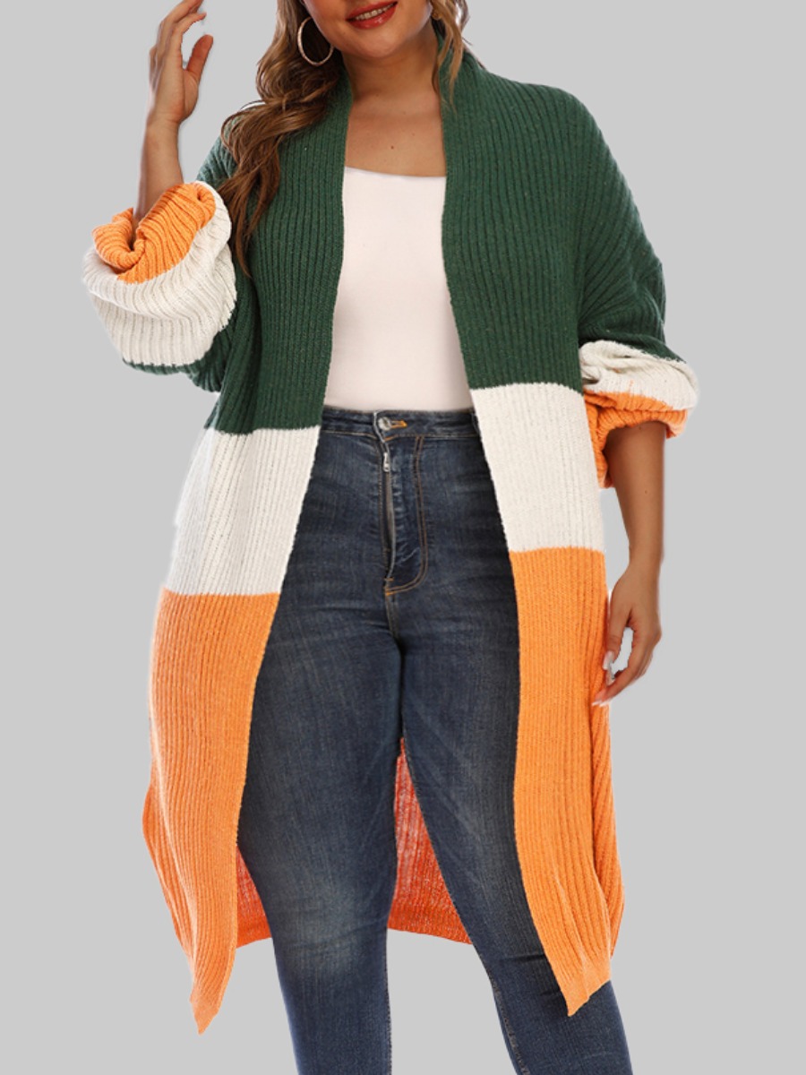 

lovely Casual Color-lump Patchwork Green Long Plus Size Coat