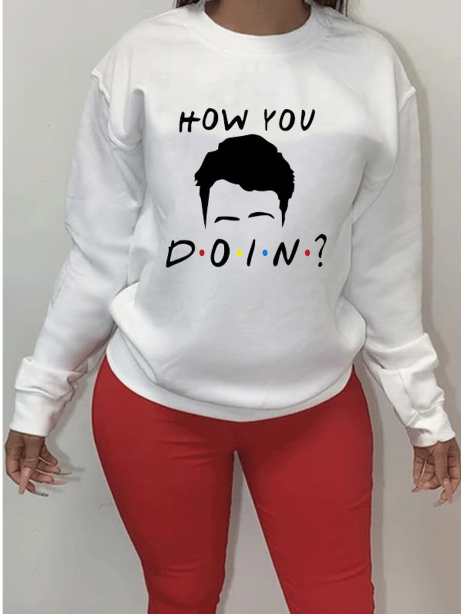 

Lovely Leisure O Neck Print White Hoodie