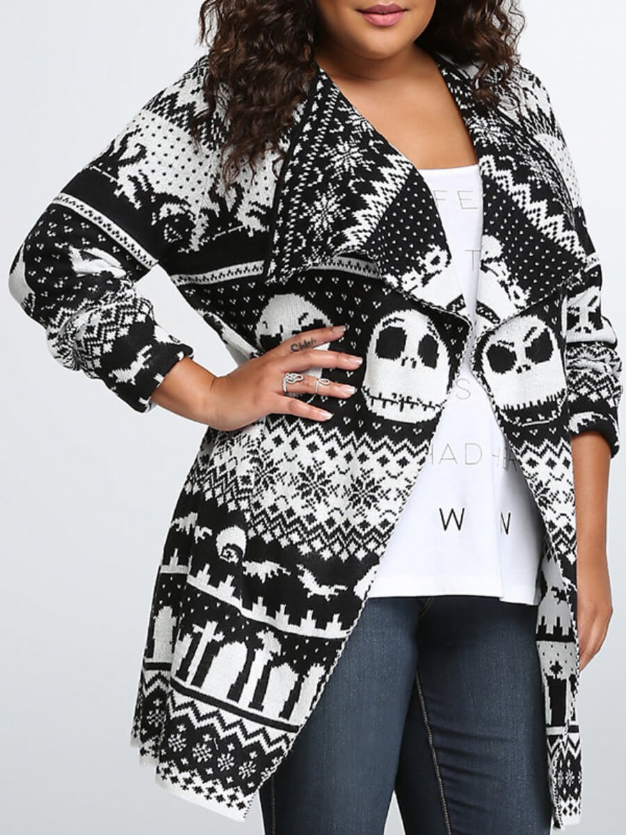 

Lovely Casual Print Loose White Long Cardigan