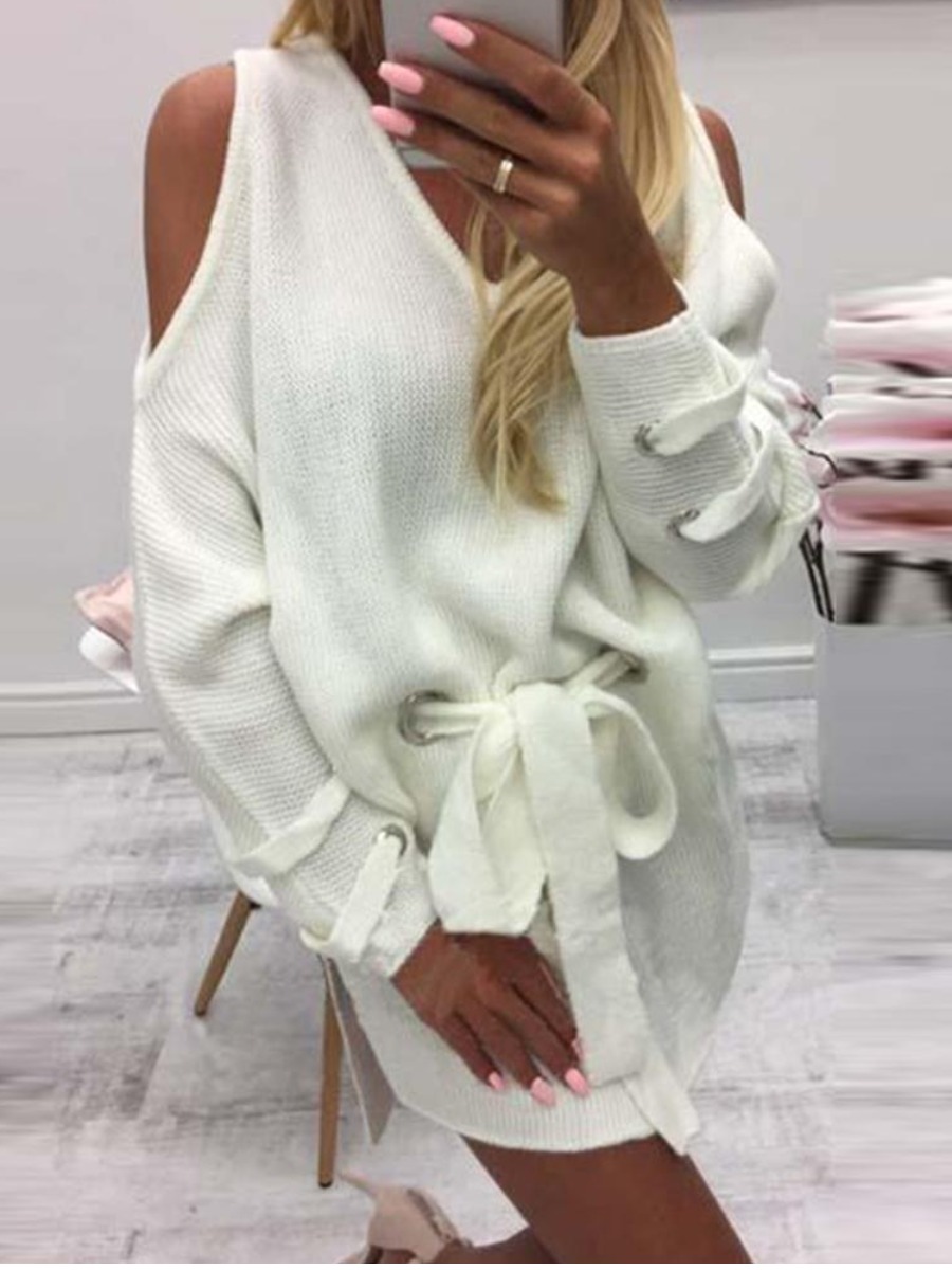 

lovely Sexy V Neck Hollow-out White Mini Dress
