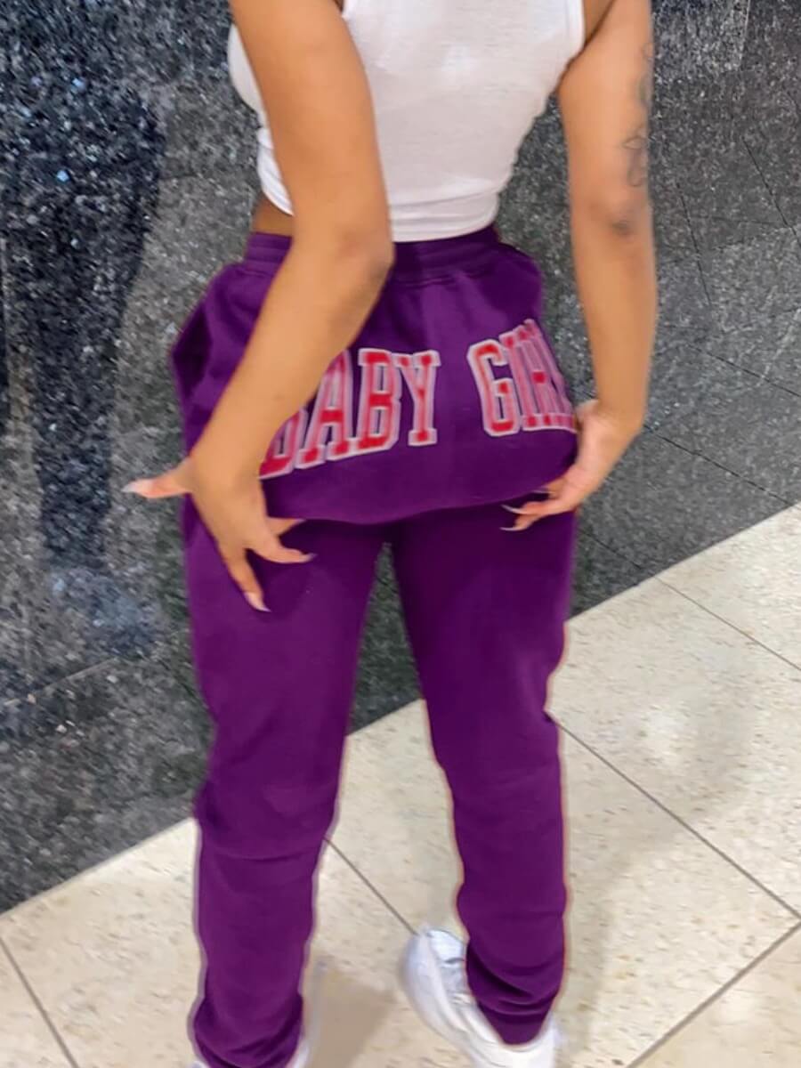 

Lovely Casual Letter Print Purple Pants