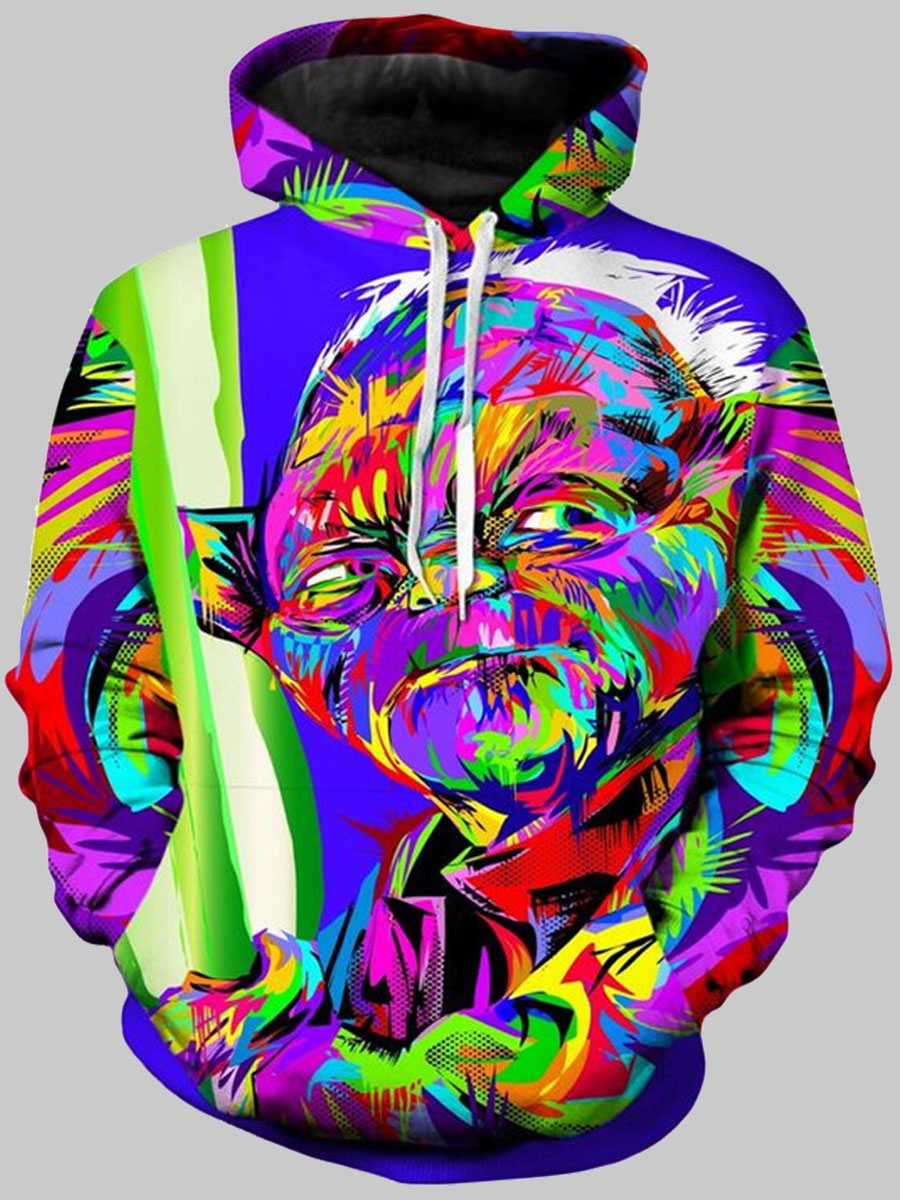 

lovely Street Hooded Collar Print Multicolor Men Hoodie, Multi