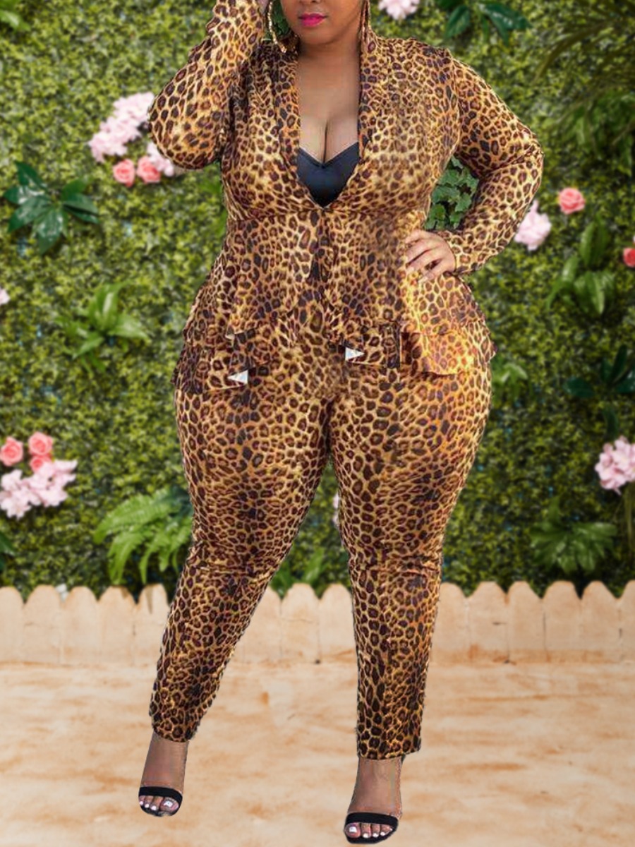 

lovely Stylish Leopard Print Plus Size Two-piece Pants Set