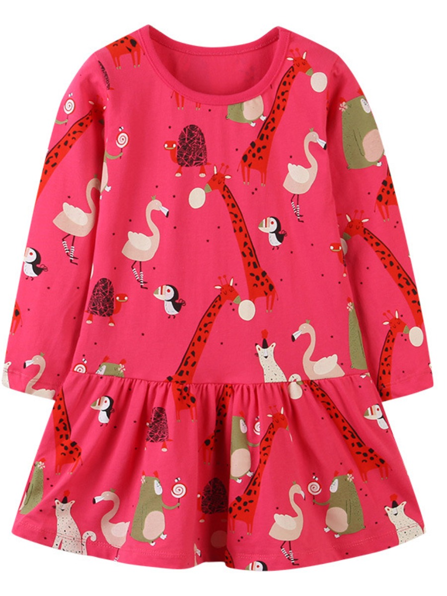 

lovely Sweet O Neck Cartoon Print Red Girl Knee Length Dress