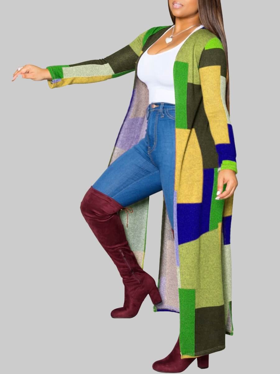 

Lovely Casual Print Yellow Long Plus Size Coat