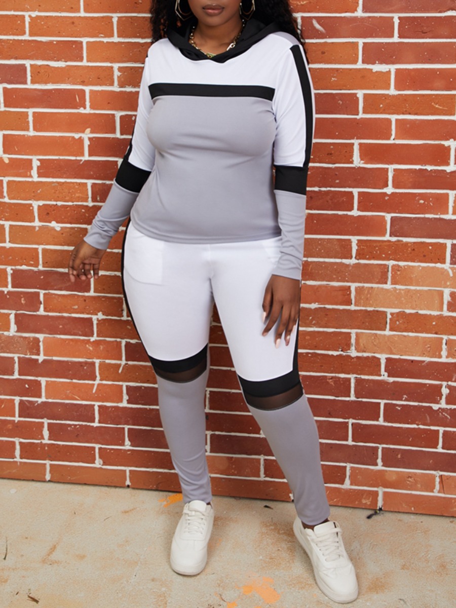 

lovely Sportswear O Neck Patchwork Grey Two Piece Pants Set