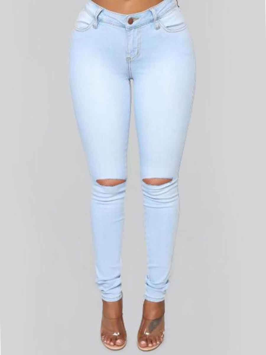 

Lovely Stylish Hollow-out Baby Blue Jeans