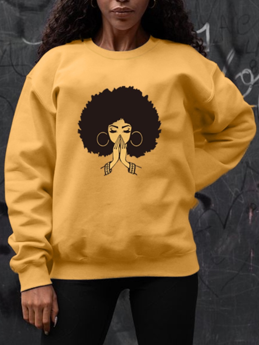 

lovely Leisure O Neck Print Yellow Hoodie