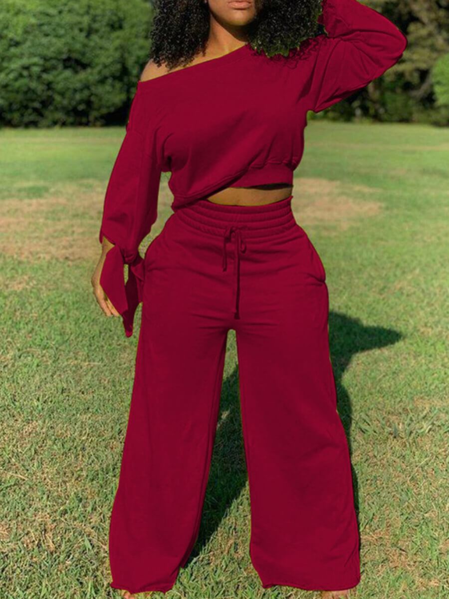 red two piece set pants