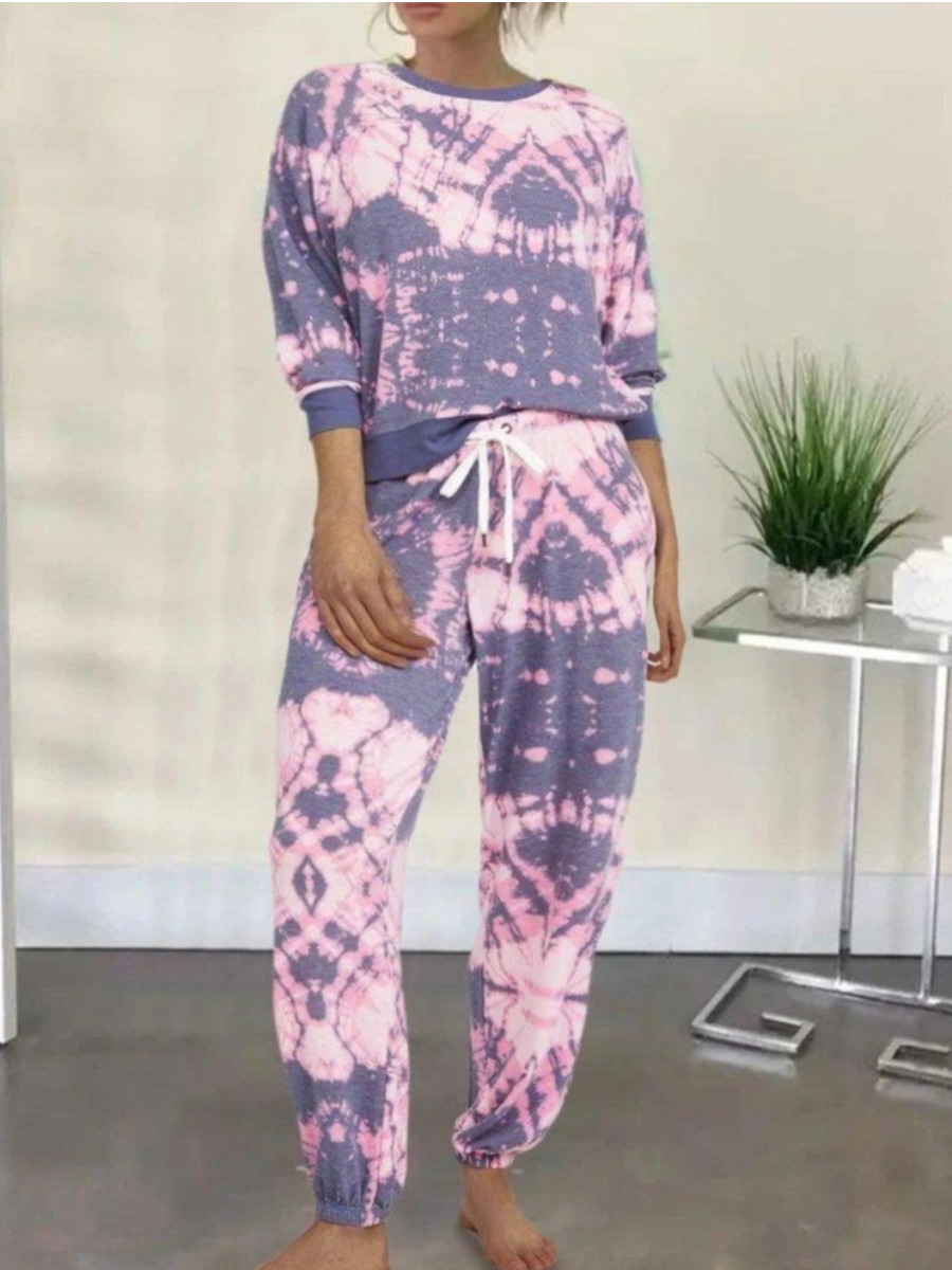 

lovely Leisure O Neck Tie-dye Pink Sleepwear