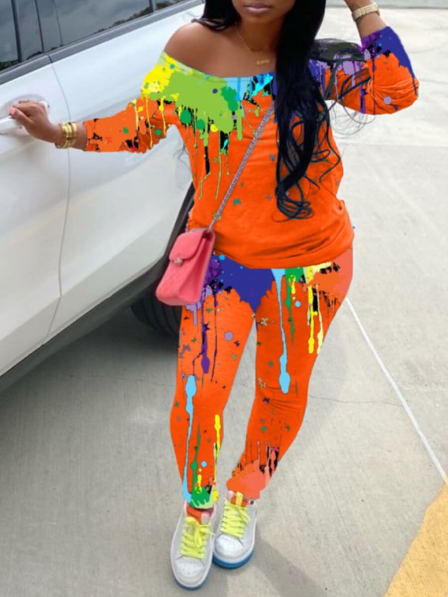 

Lovely Trendy Graffiti Print Croci Two Piece Pants Set, Jacinth