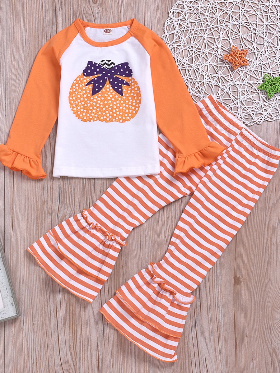 

lovely Leisure O Neck Print Patchwork Croci Girl Two-piece Pants Set