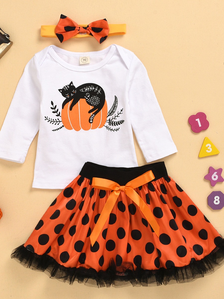 

lovely Leisure O Neck Print White Girl Two-piece Skirt Set