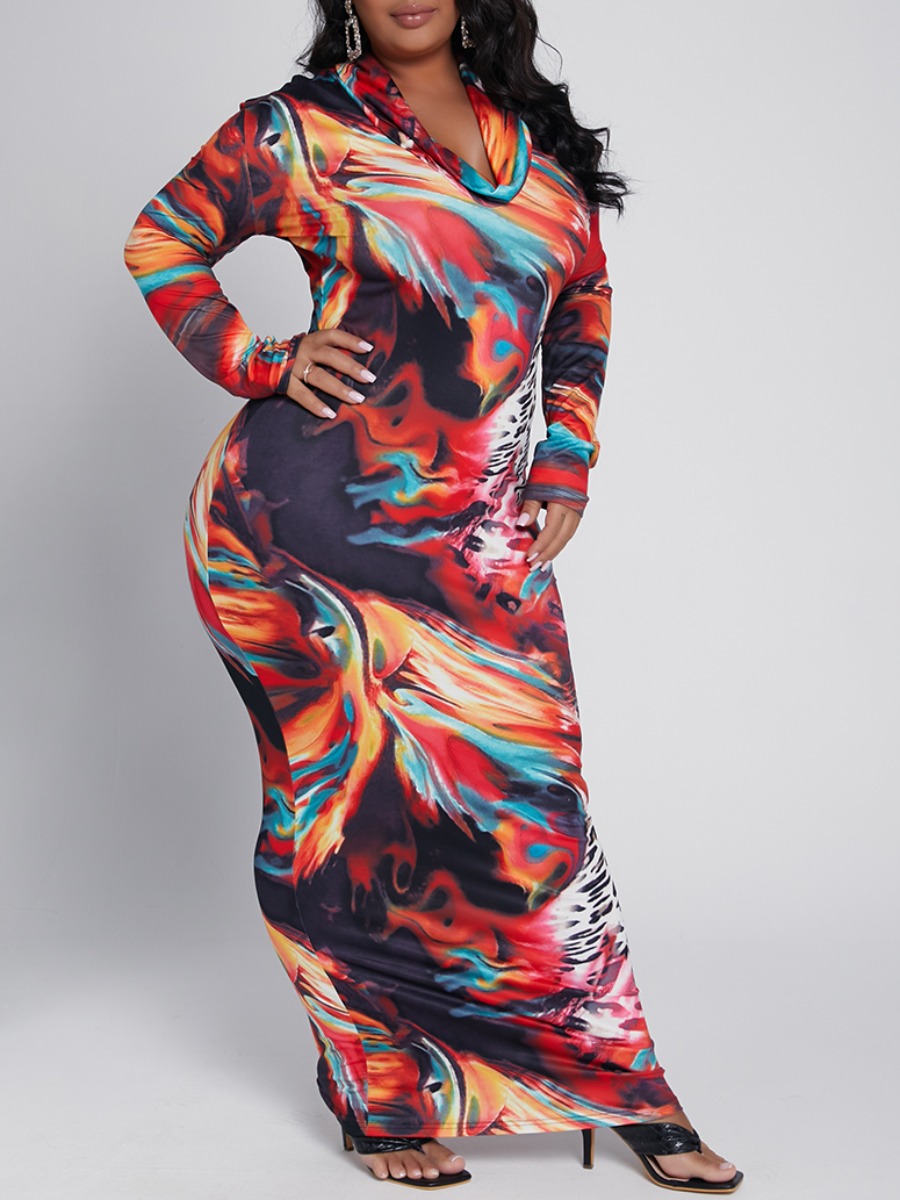 

lovely Casual V Neck Tie-dye Multicolor Maxi Plus Size Dress, Multi