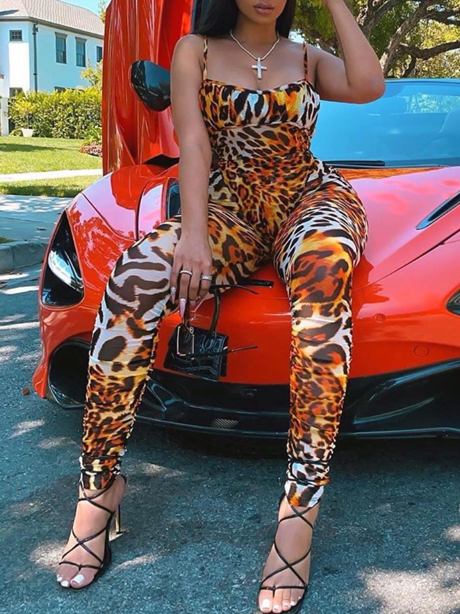 

lovely Stylish Spaghetti Strap Leopard Print One-piece Jumpsuit