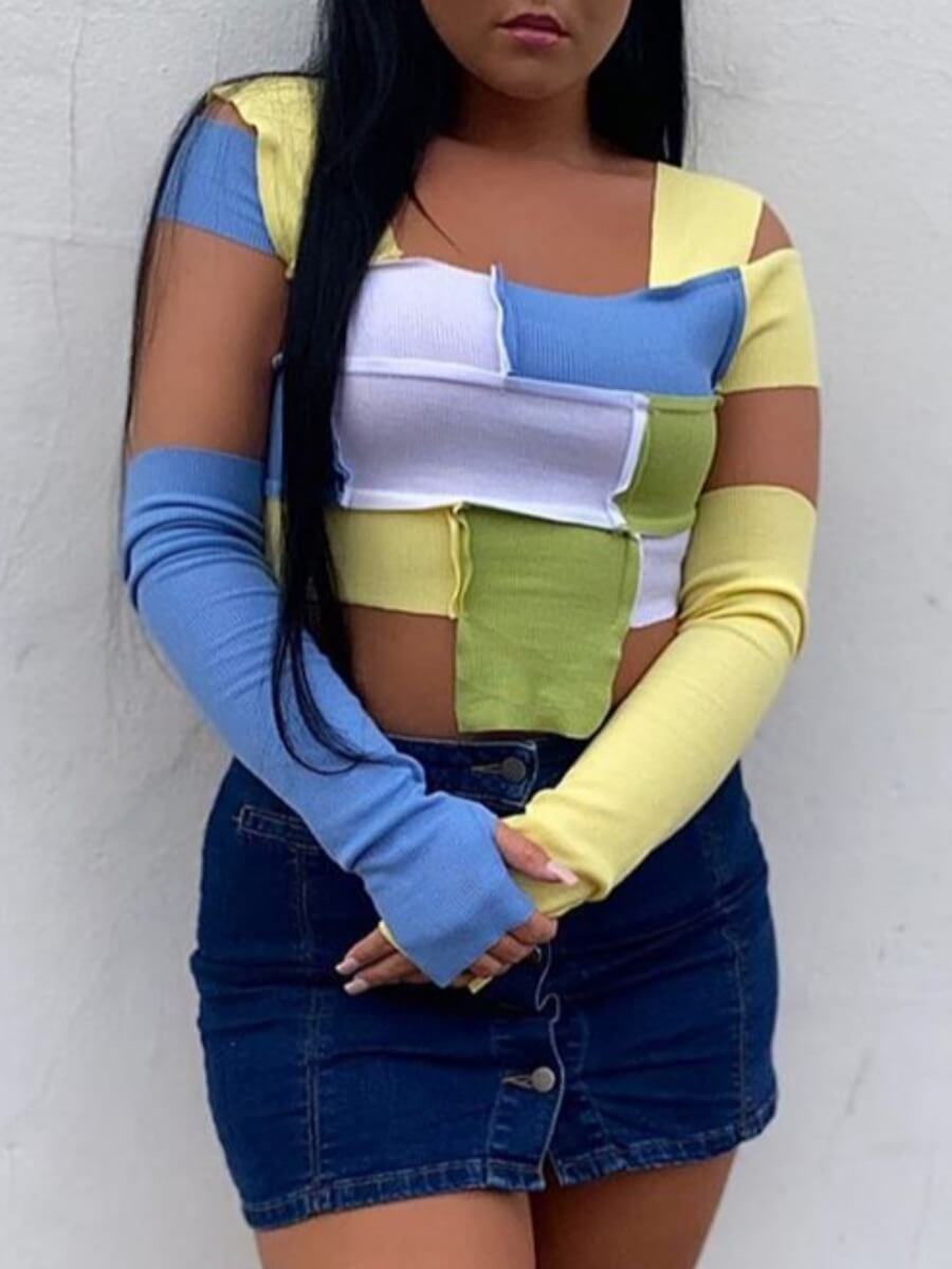 

LW Street Color-lump Patchwork Yellow T-shirt