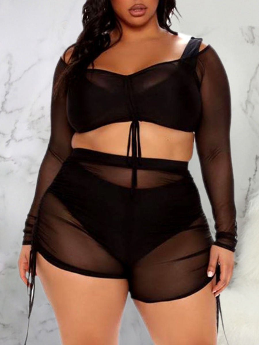 

lovely Sexy See-through Black Plus Size Loungewear