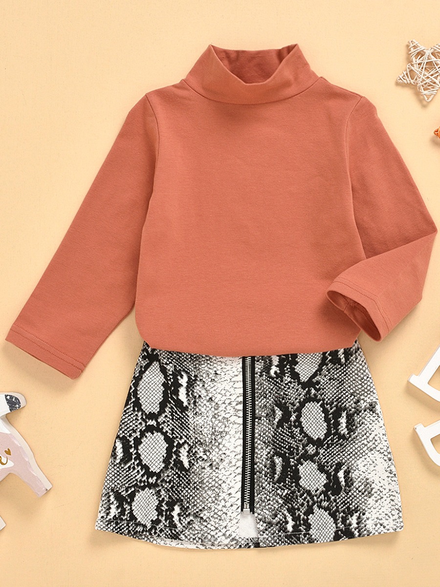 

lovely Trendy Snakeskin Print Jacinth Girl Two-piece Skirt Set