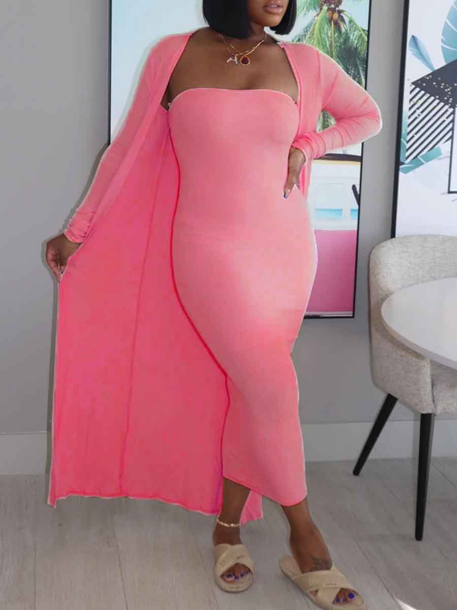 

LW Casual Basic Pink Two Piece Skirt Set