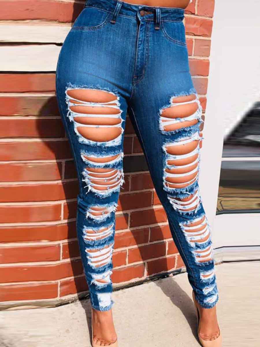 

lovely Casual Hollow-out Deep Blue Jeans