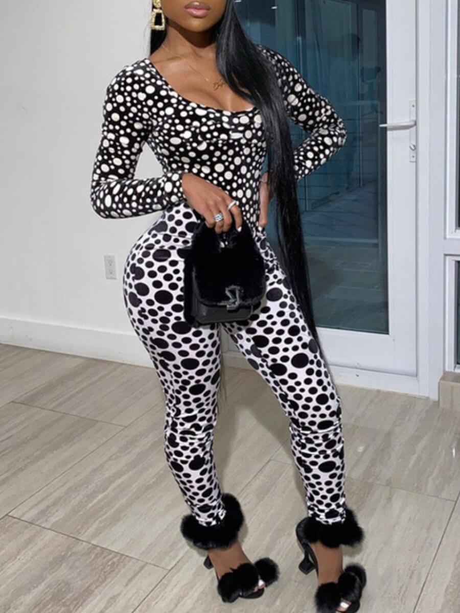 

Lovely Casual Dot Print Skinny Black Loungewear