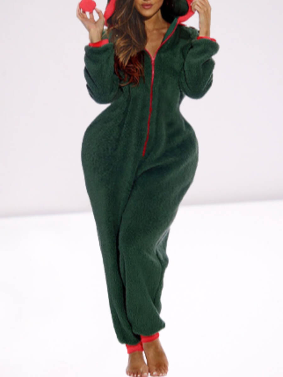 

Lovely Sweet Hooded Collar Zipper Design Green Loungewear
