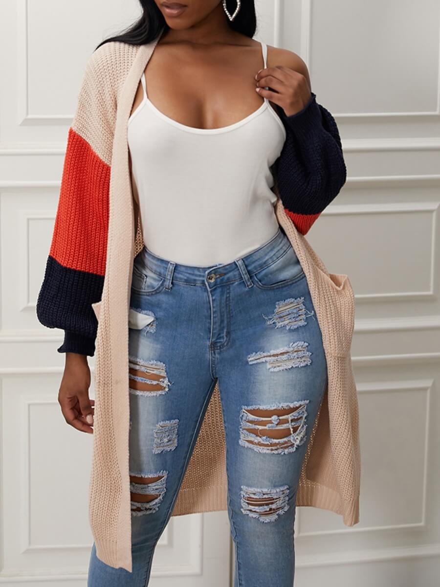 

Lovely Casual Patchwork Loose Red Cardigan