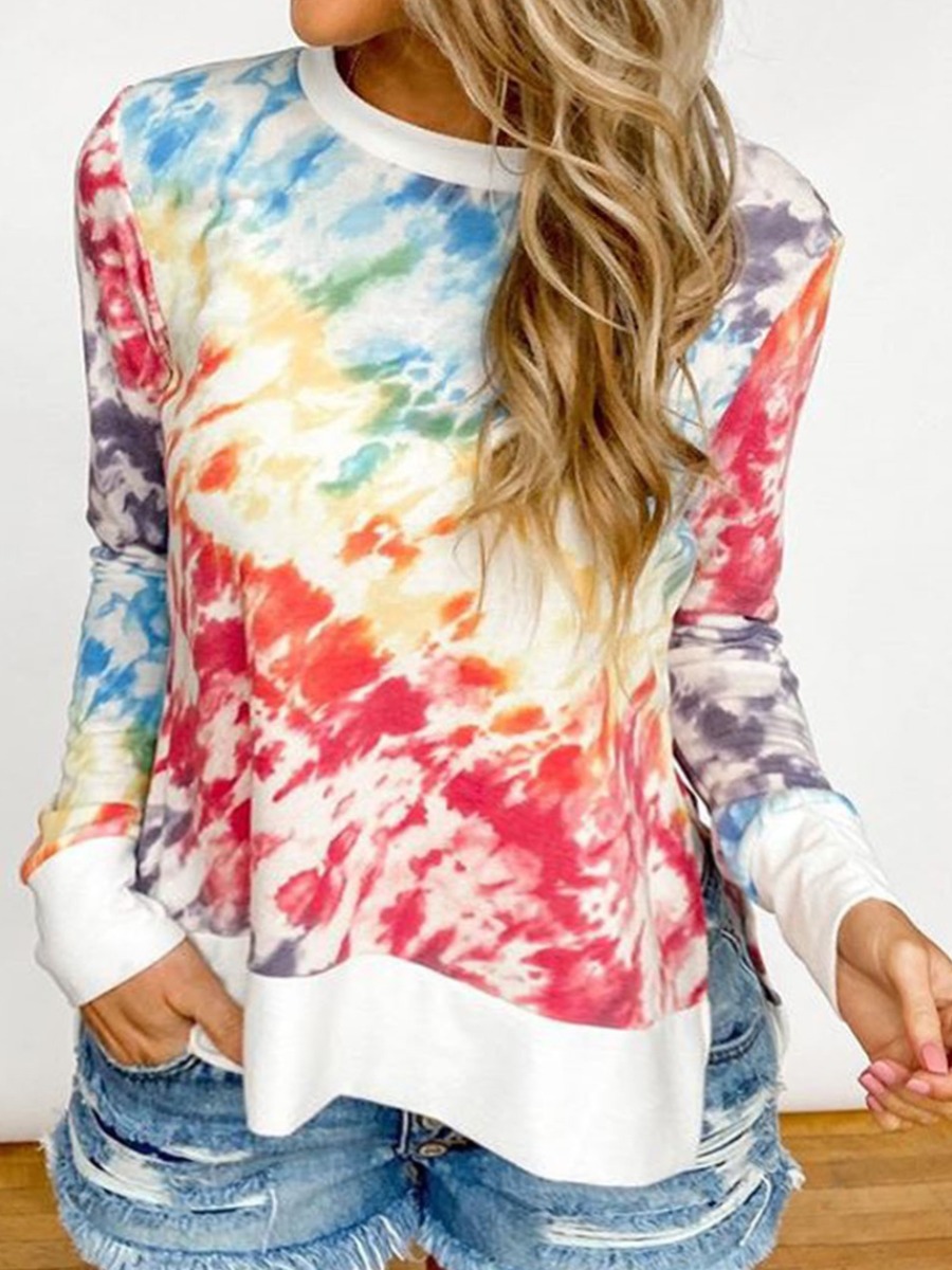 

lovely Casual O Neck Tie-dye Red Plus Size Hoodie