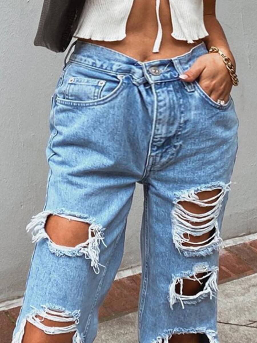 

Lovely Street Broken Holes Blue Plus Size Jeans