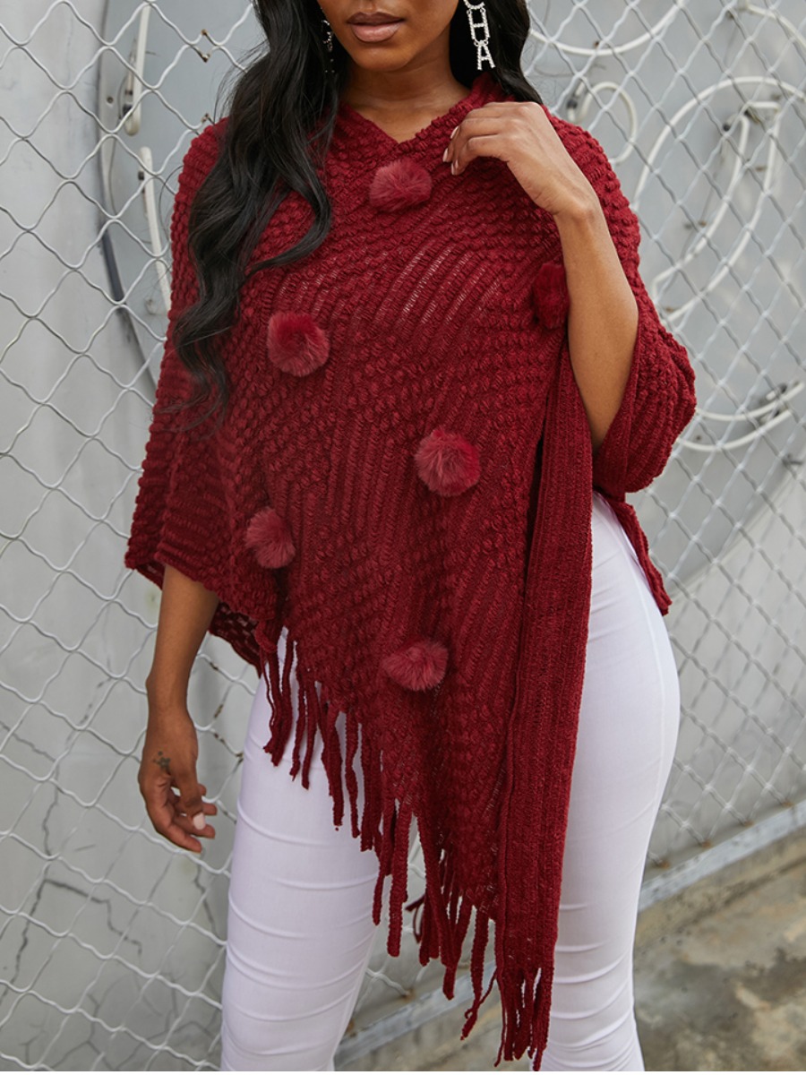 

lovely Stylish Tassel Design Asymmetrical Red Sweater