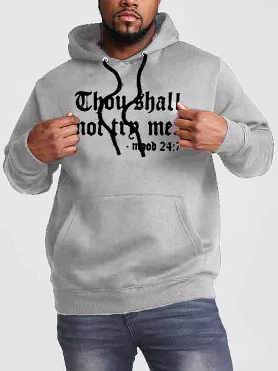

LW Street Hooded Collar Letter Print Grey Men Hoodie